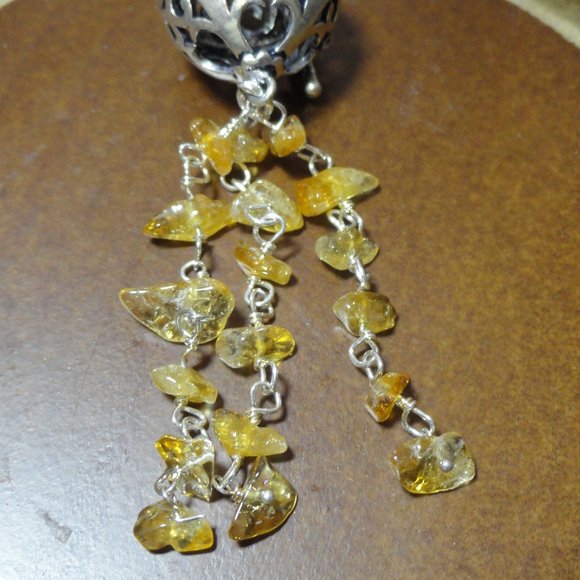 Wishing ball pendant W/3 string Citrne crystal chips~ball opens~Metal~Re… - Picture 2 of 5